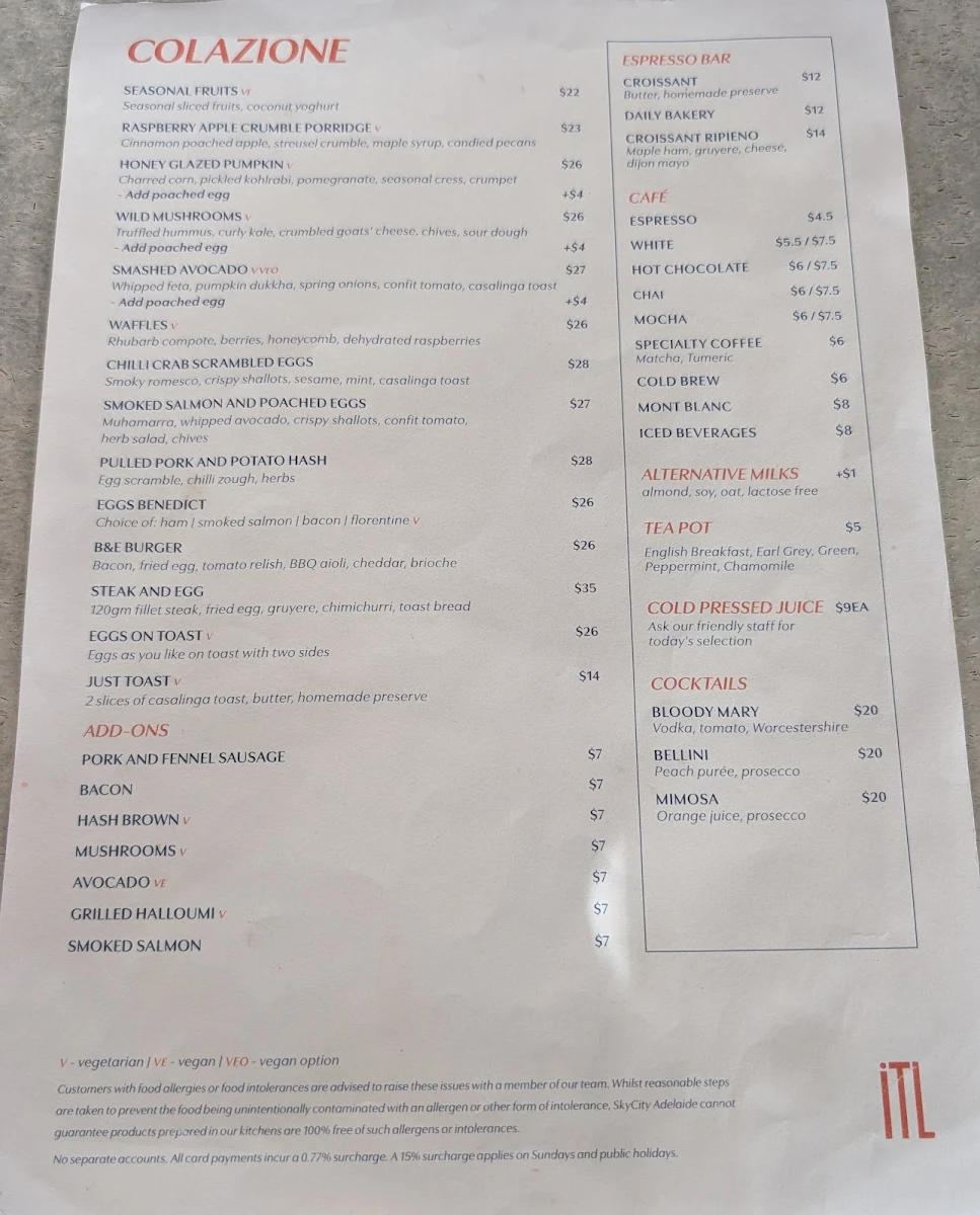 Menu, iTL