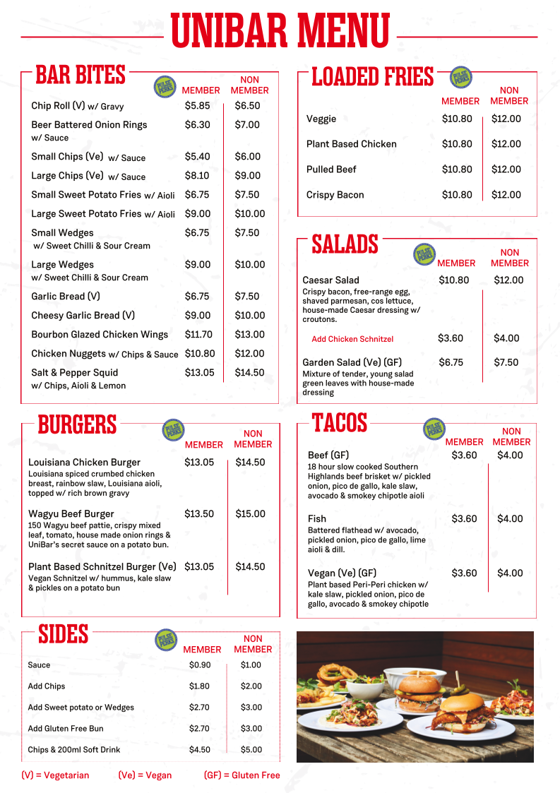 Menu, UOW UniBar
