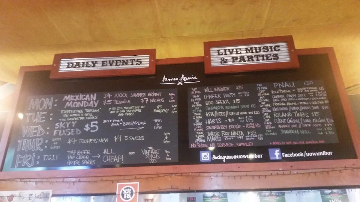 Menu, UOW UniBar