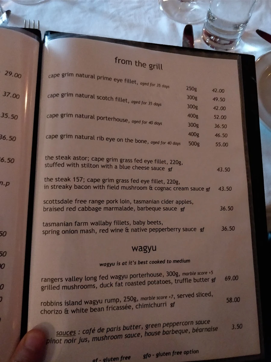 Menu, The Astor Grill