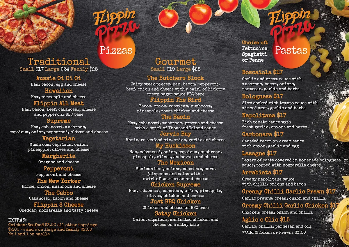 Menu, Flippin Pizza