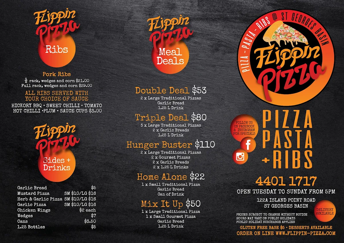 Menu, Flippin Pizza