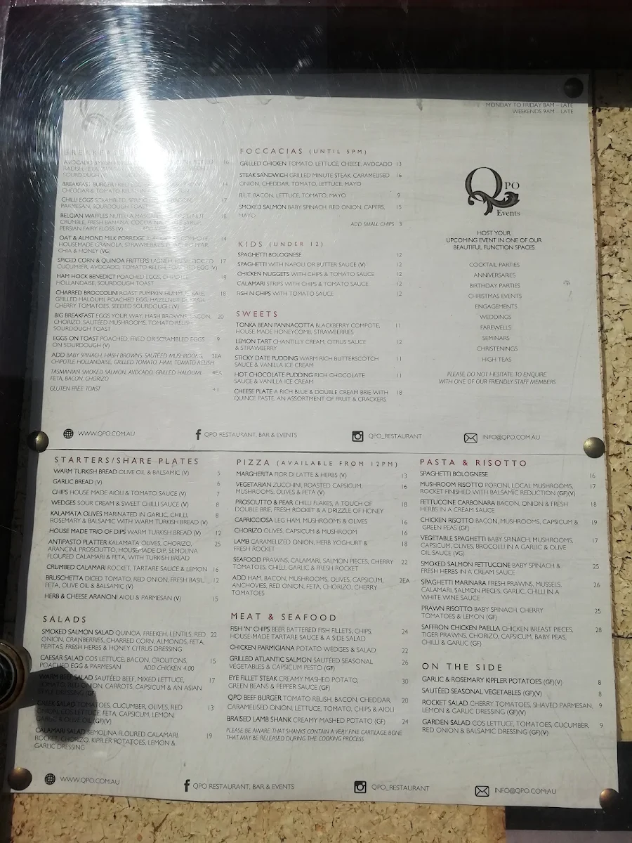 Menu, Postmaster Hotel
