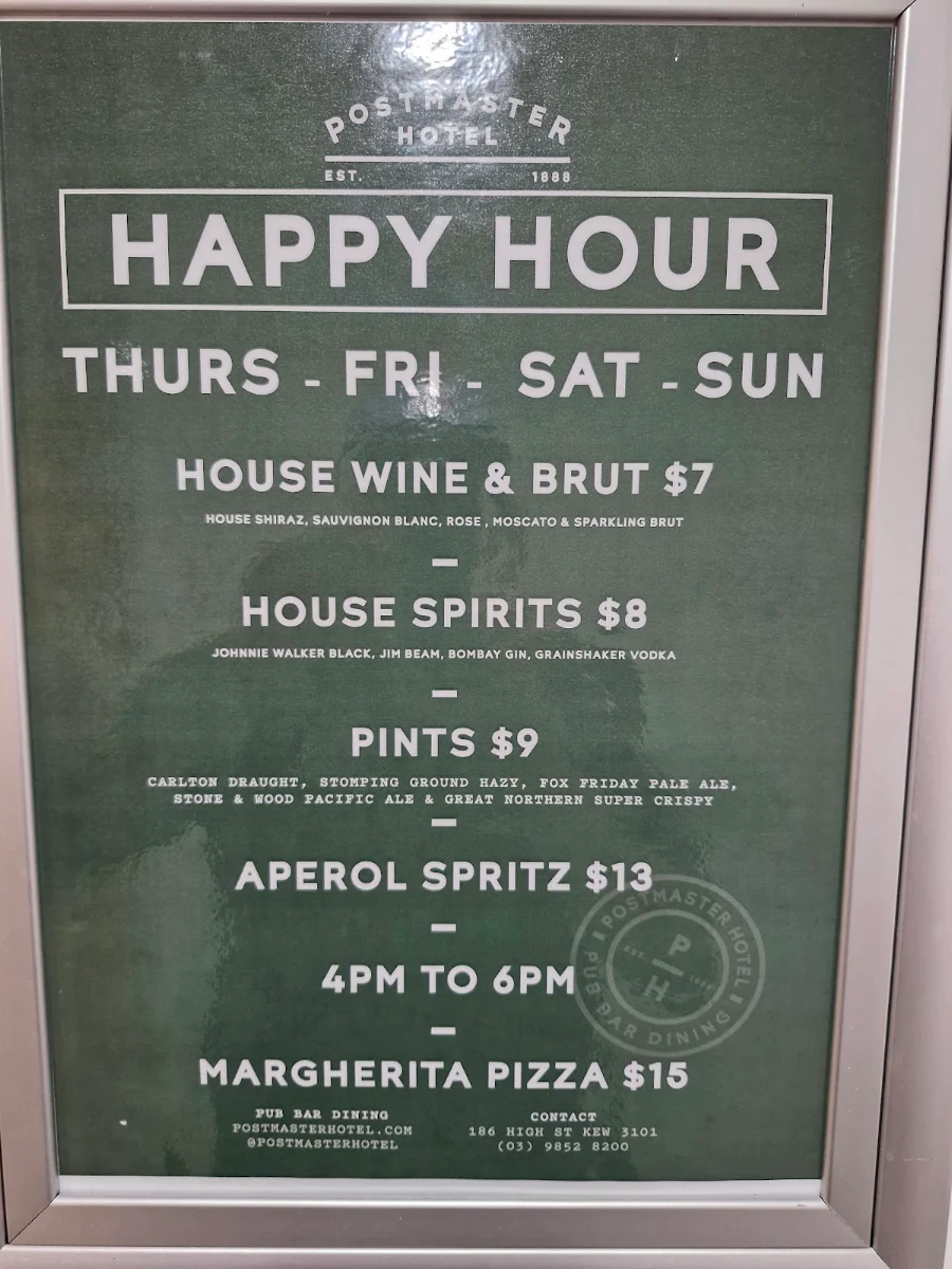 Menu, Postmaster Hotel