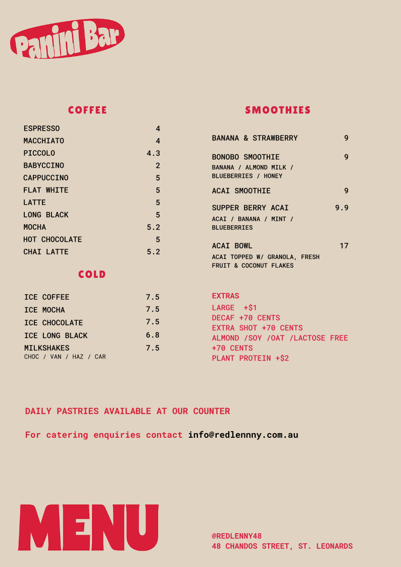 Menu, Red Lenny