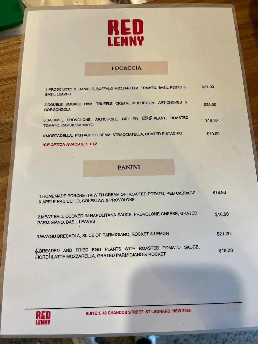 Menu, Red Lenny