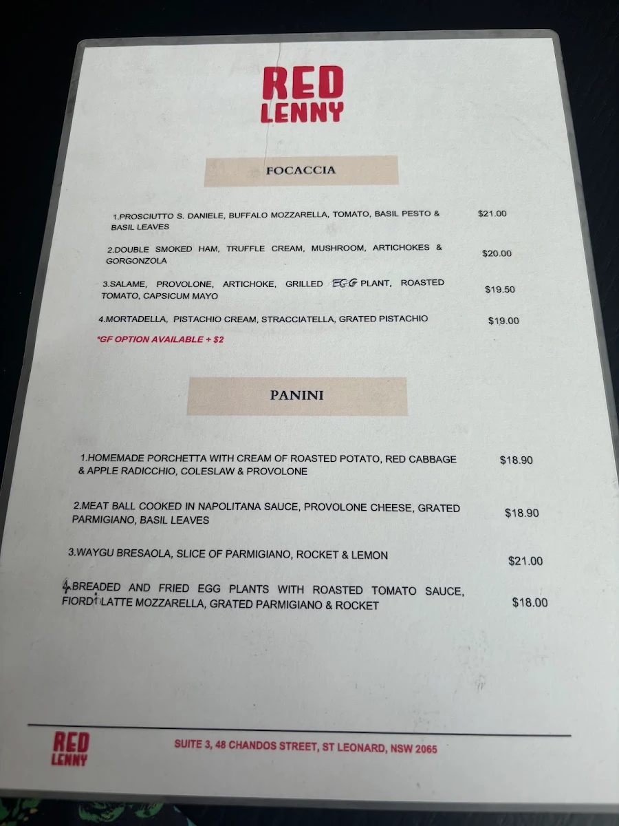 Menu, Red Lenny