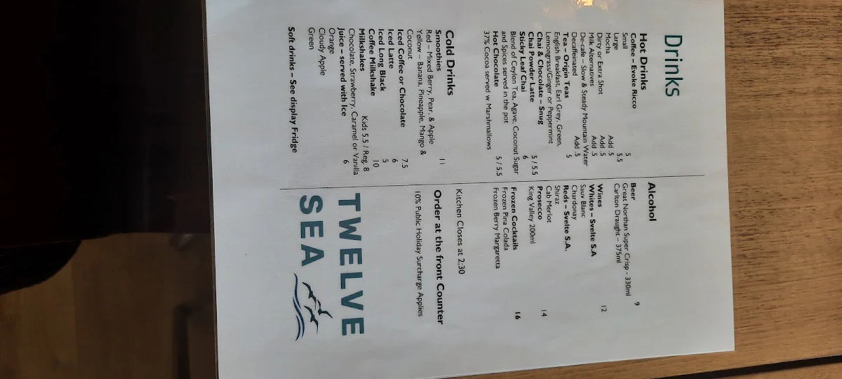 Menu, Twelve Sea