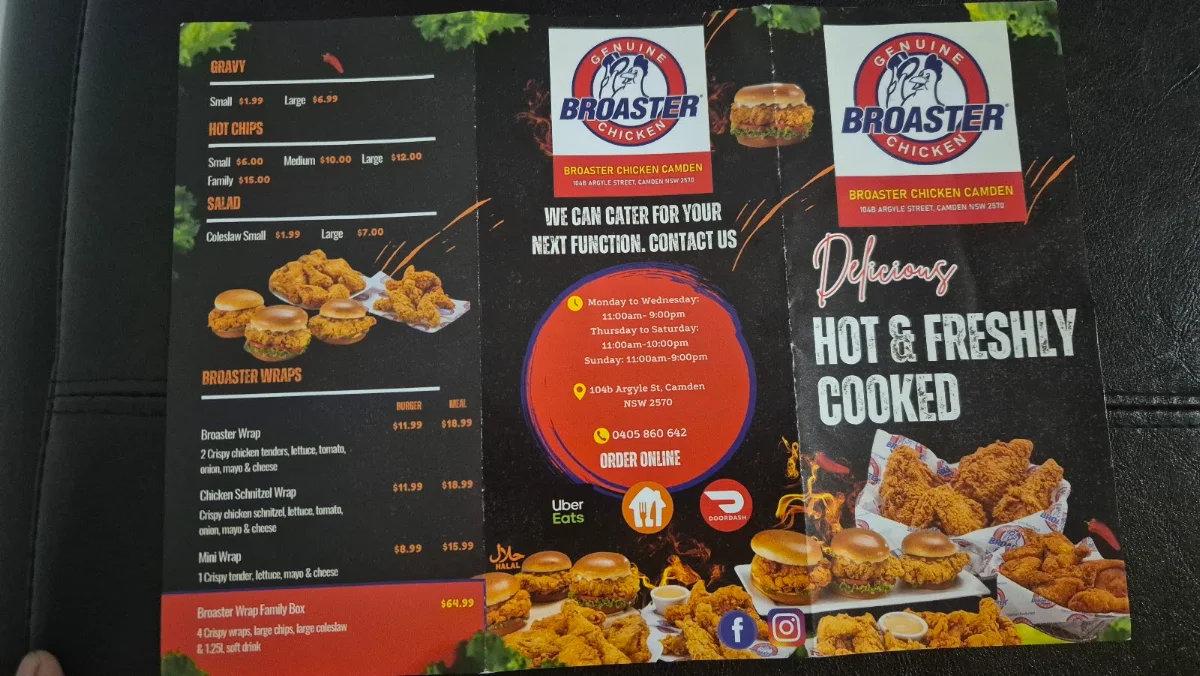 Menu, Broaster Chicken Camden