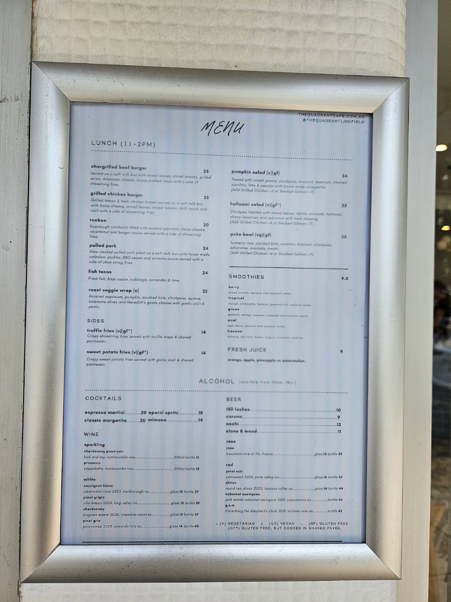Menu, The Quadrant