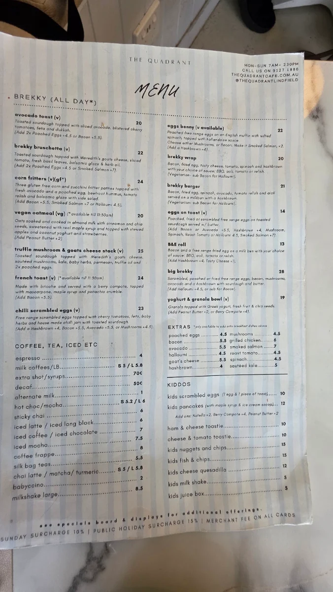 Menu, The Quadrant