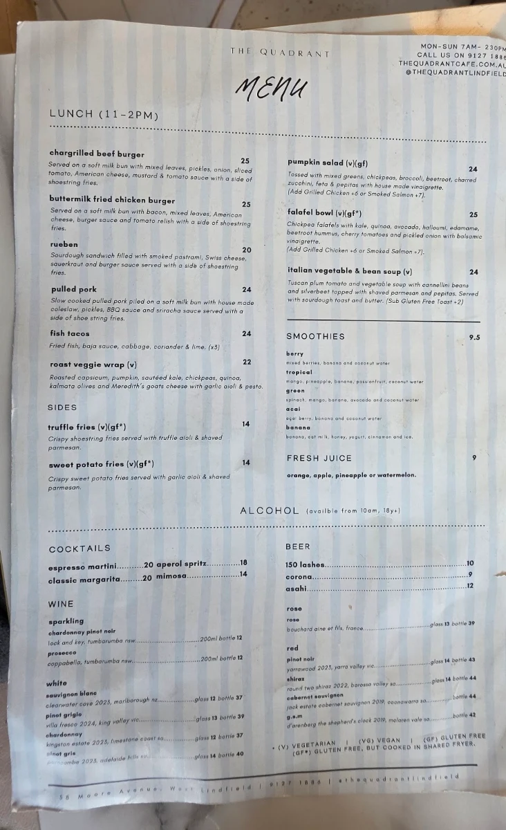 Menu, The Quadrant