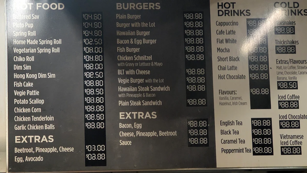Menu, AJ's Cafe Take Away