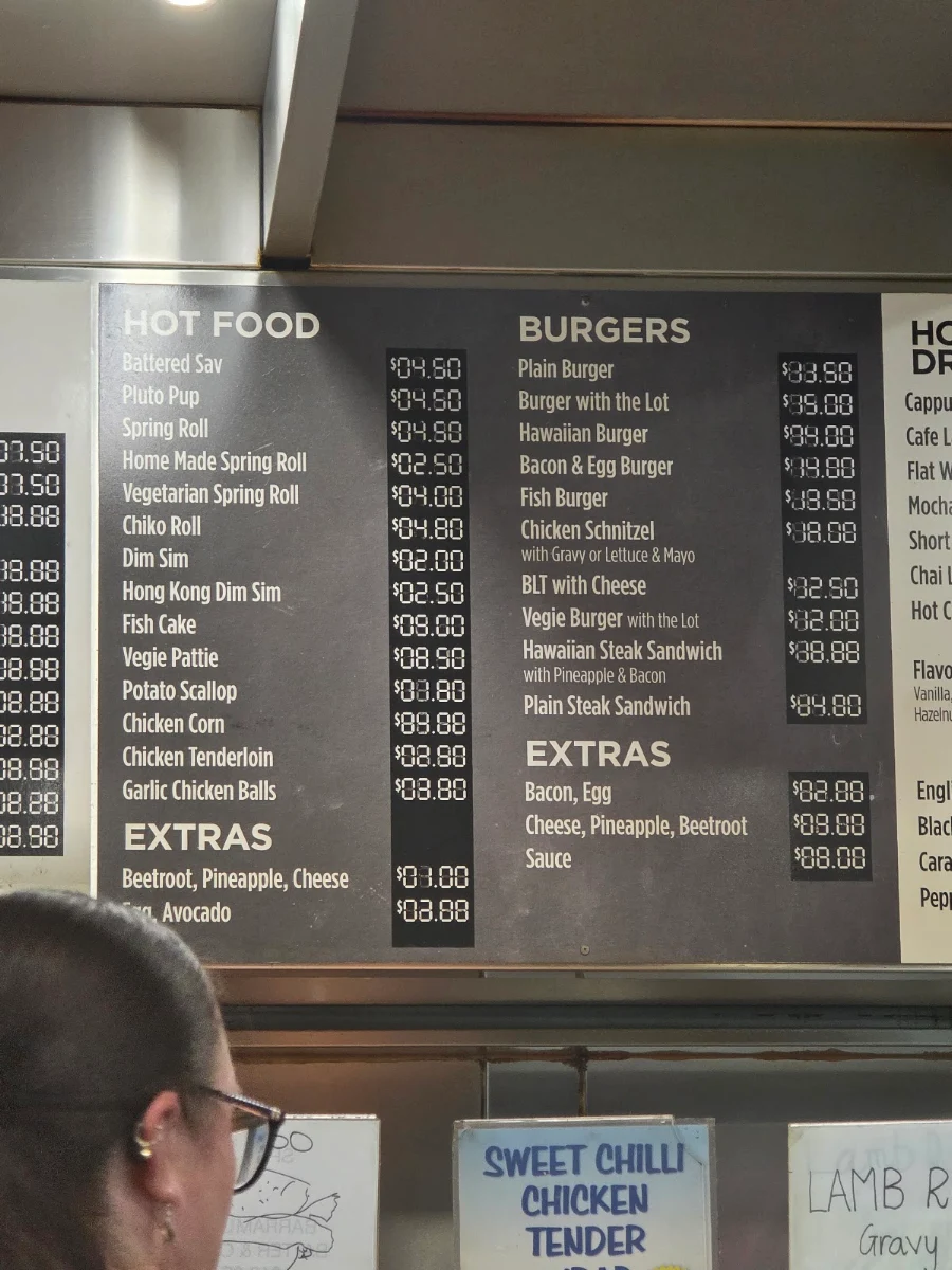 Menu, AJ's Cafe Take Away