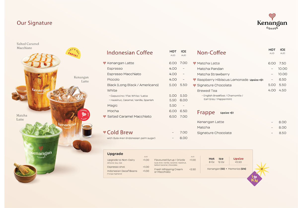 Menu, Kenangan Coffee Martin Place Metro