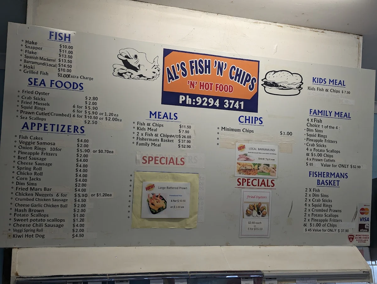Menu, AL'S FISH N CHIPS N HOT FOOD