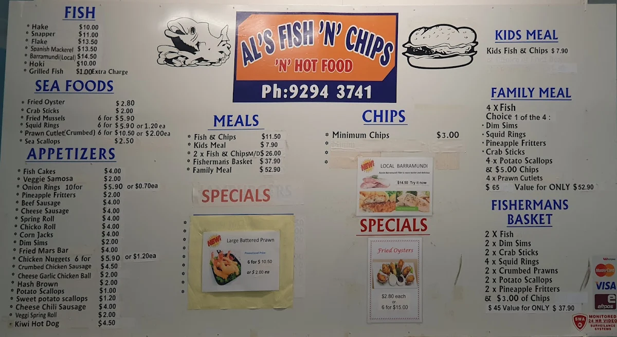 Menu, AL'S FISH N CHIPS N HOT FOOD