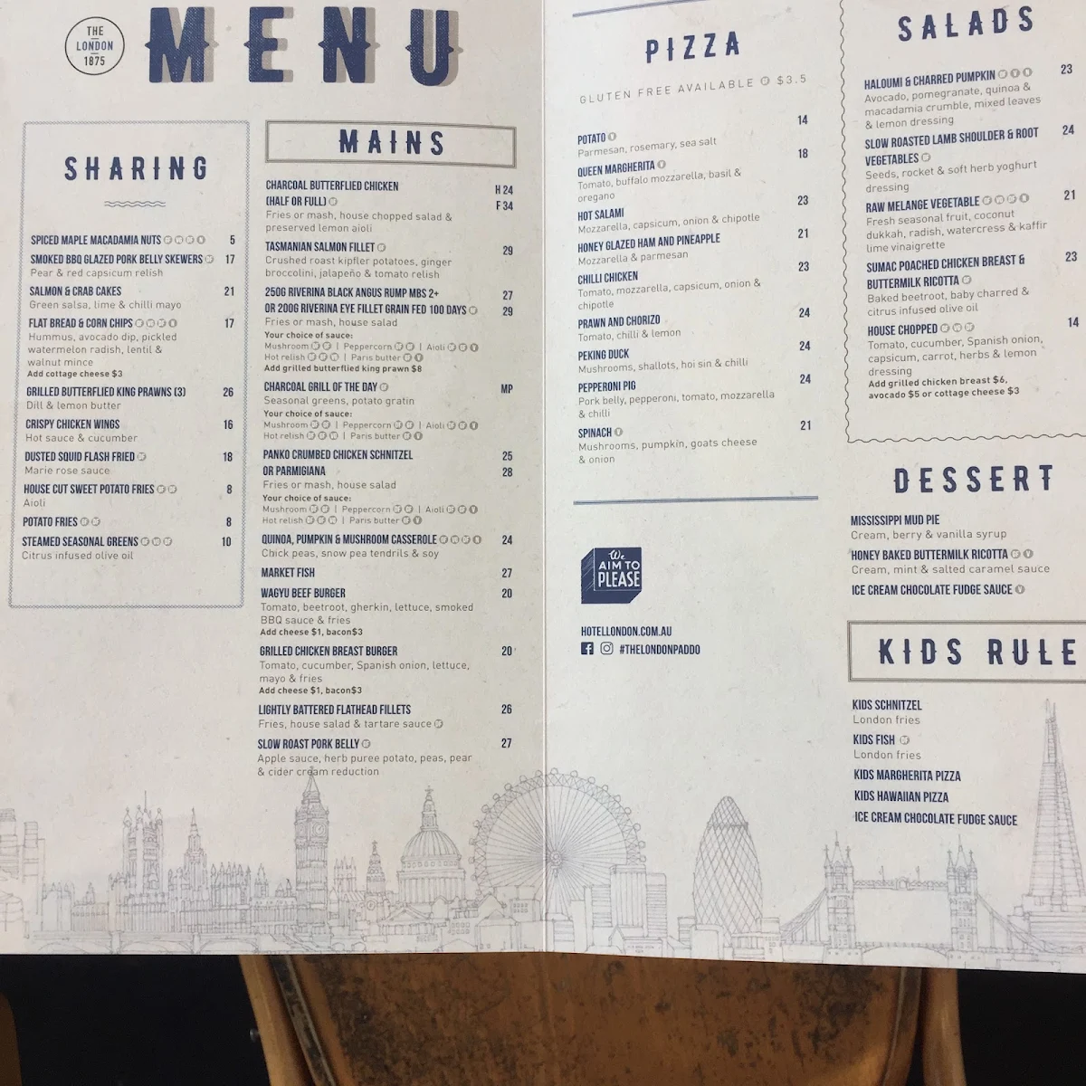 Menu, The London, Paddington
