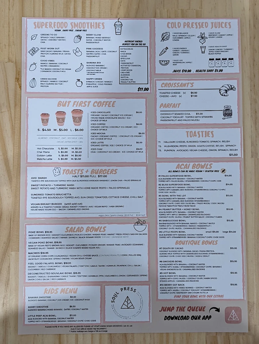 Menu, Soul Press Rye