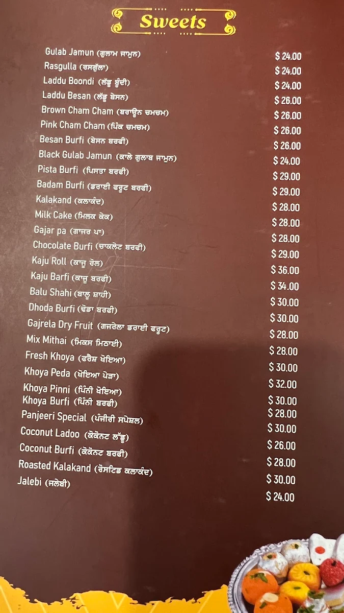 Menu, Janta Sweets And Dhaba