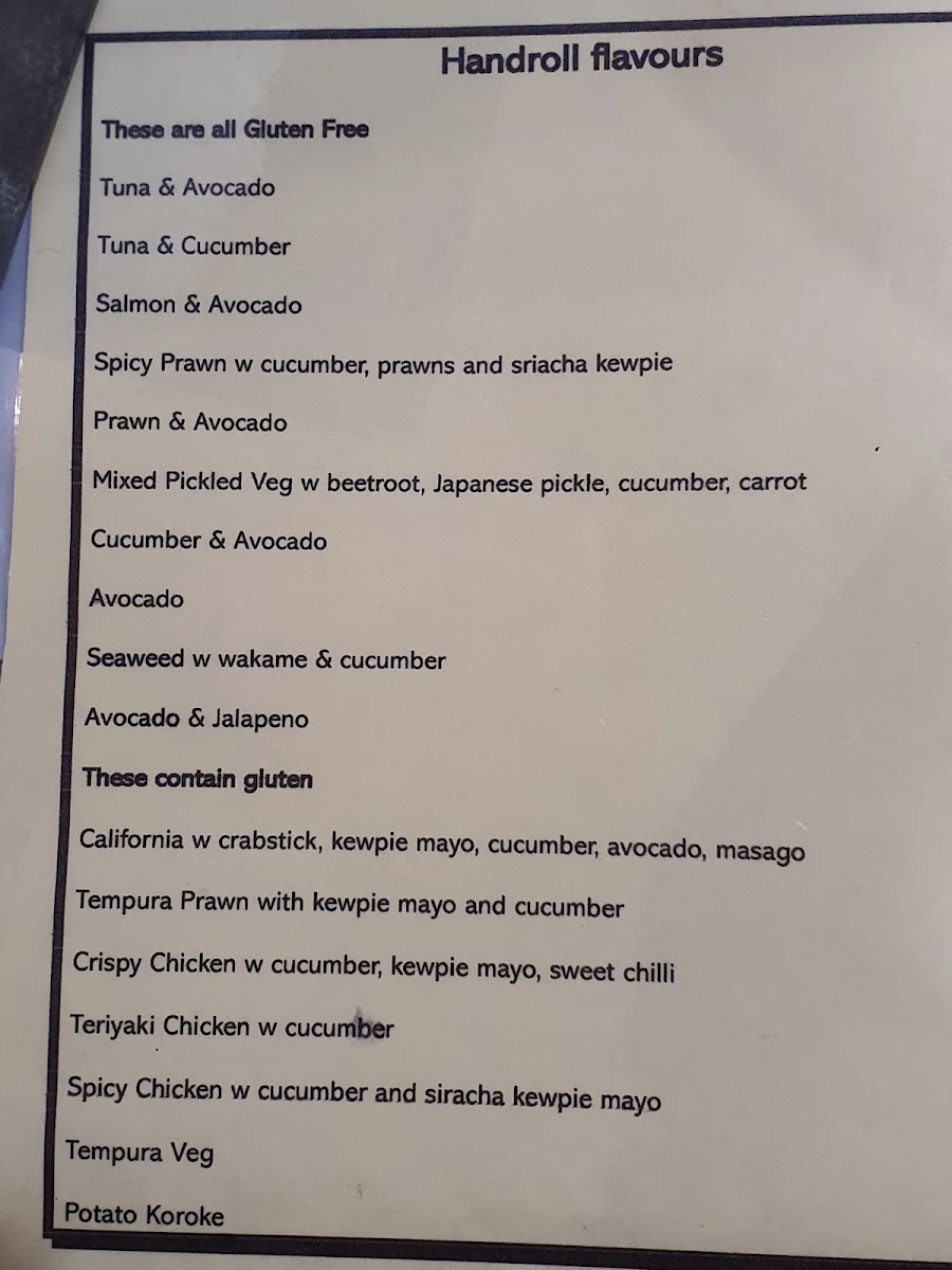 Menu, Mama Yama Sushi Express