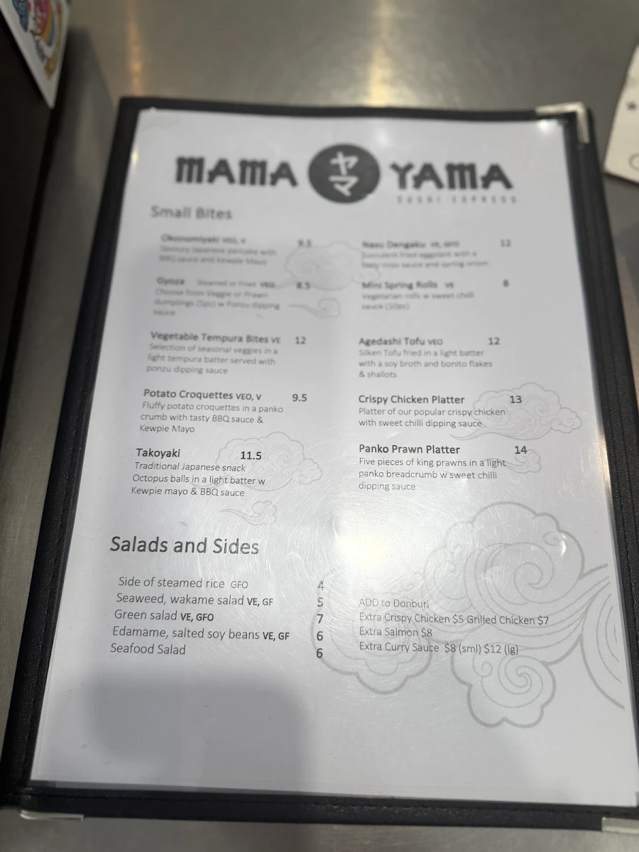 Menu, Mama Yama Sushi Express