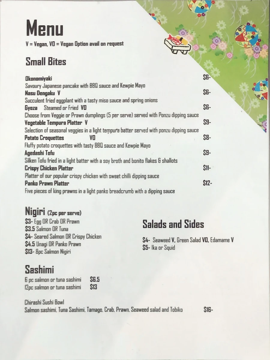 Menu, Mama Yama Sushi Express