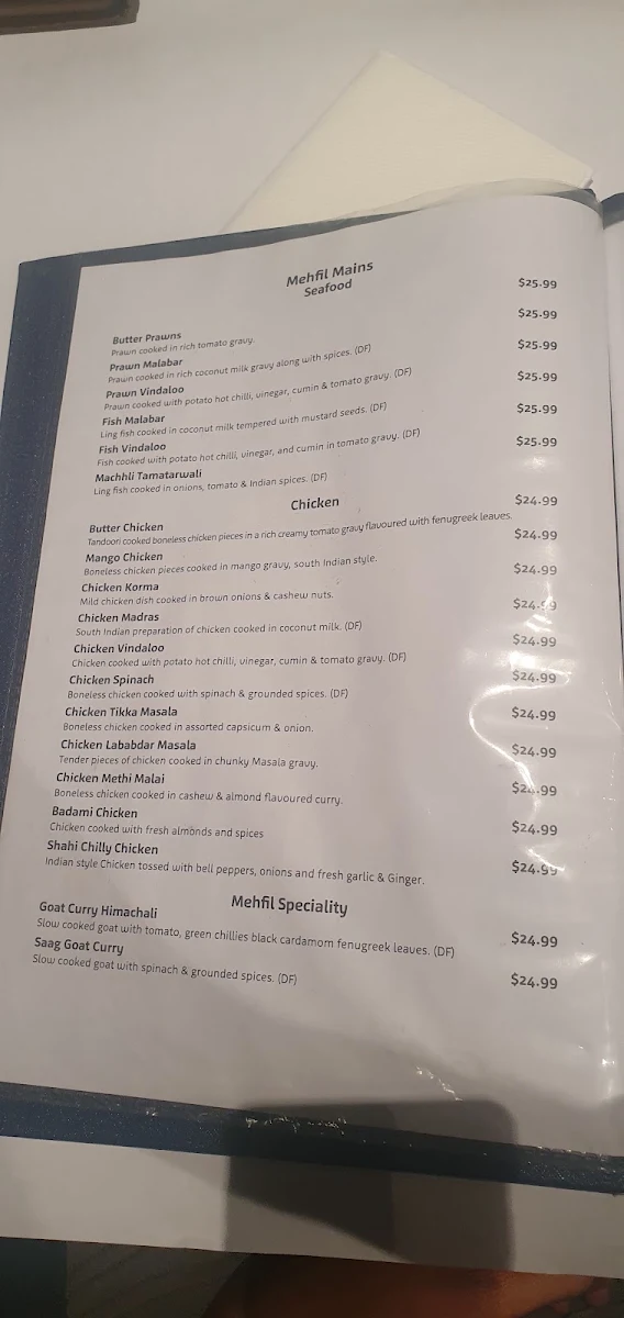 Menu, Indian Mehfil Restaurant Ipswich