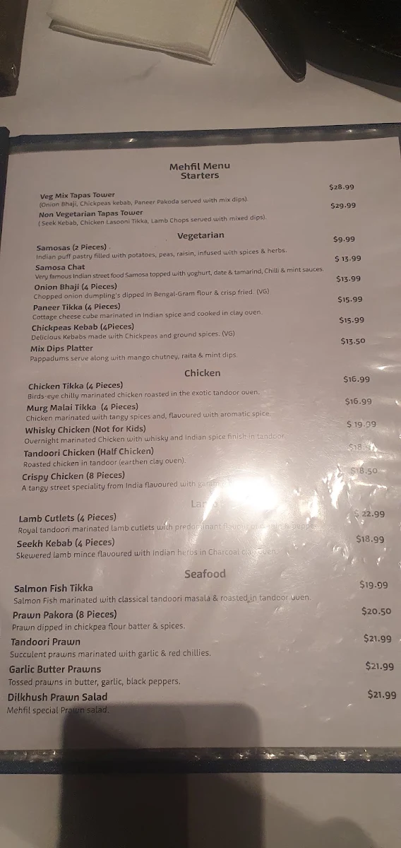 Menu, Indian Mehfil Restaurant Ipswich