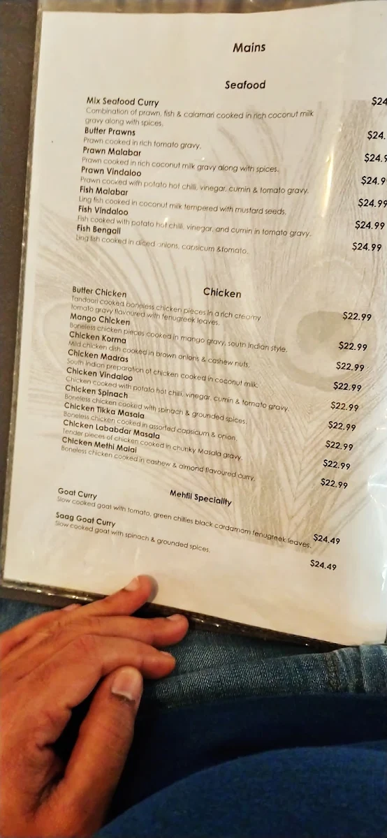 Menu, Indian Mehfil Restaurant Ipswich