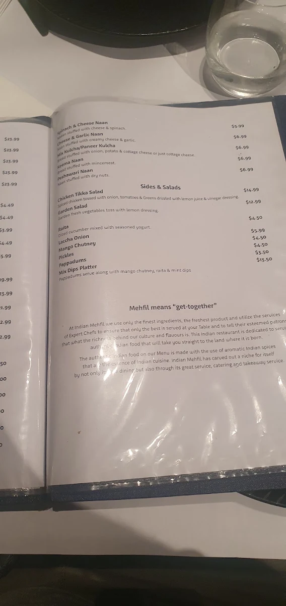 Menu, Indian Mehfil Restaurant Ipswich