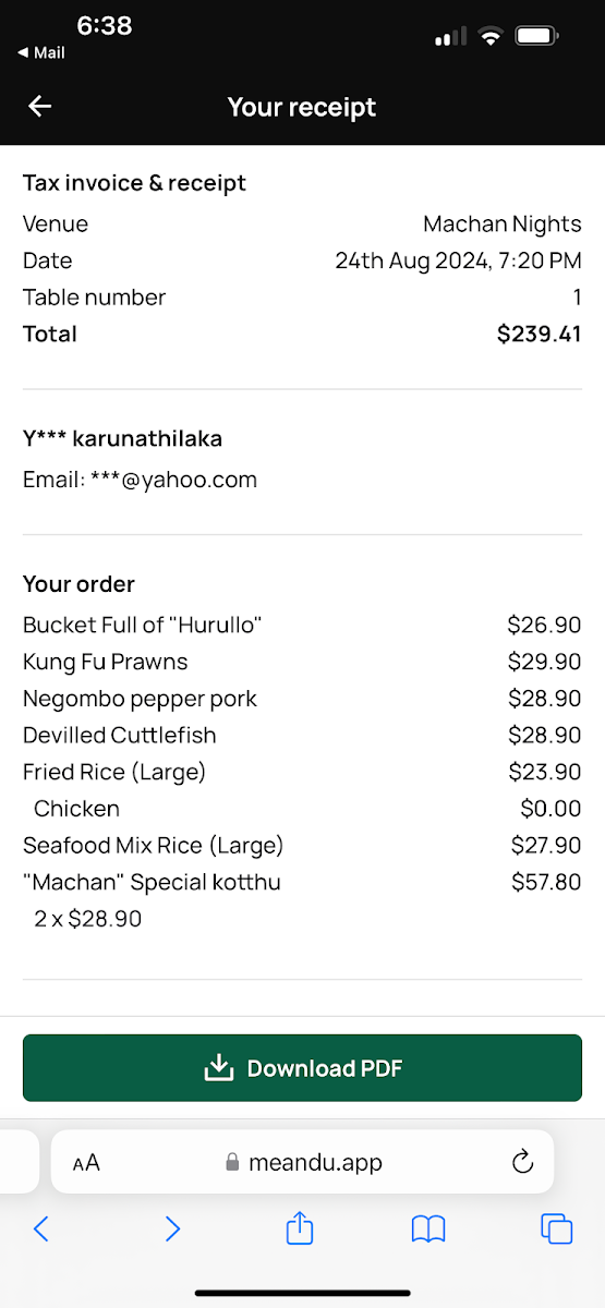 Menu, Machan Nights
