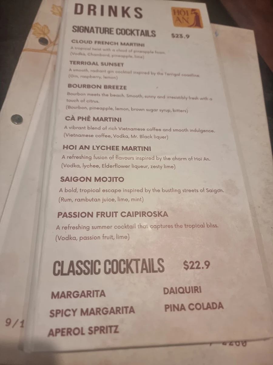 Menu, Hoi An Terrigal