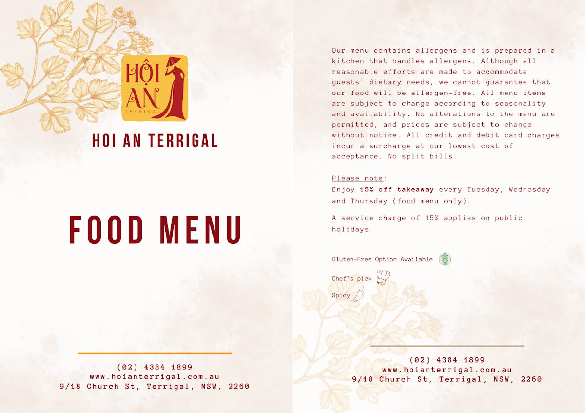 Menu, Hoi An Terrigal