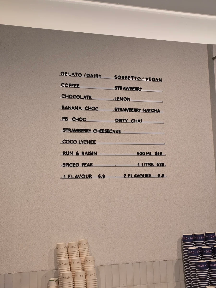 Menu, OVO - coffee & gelato