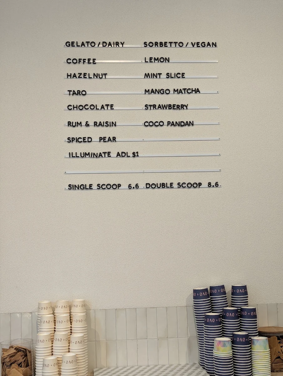 Menu, OVO - coffee & gelato