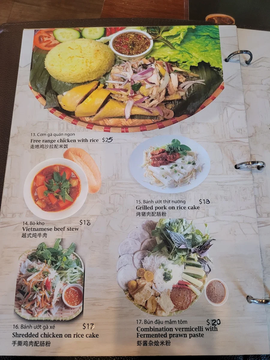 Menu, Bún Ngon Springvale 越南餐