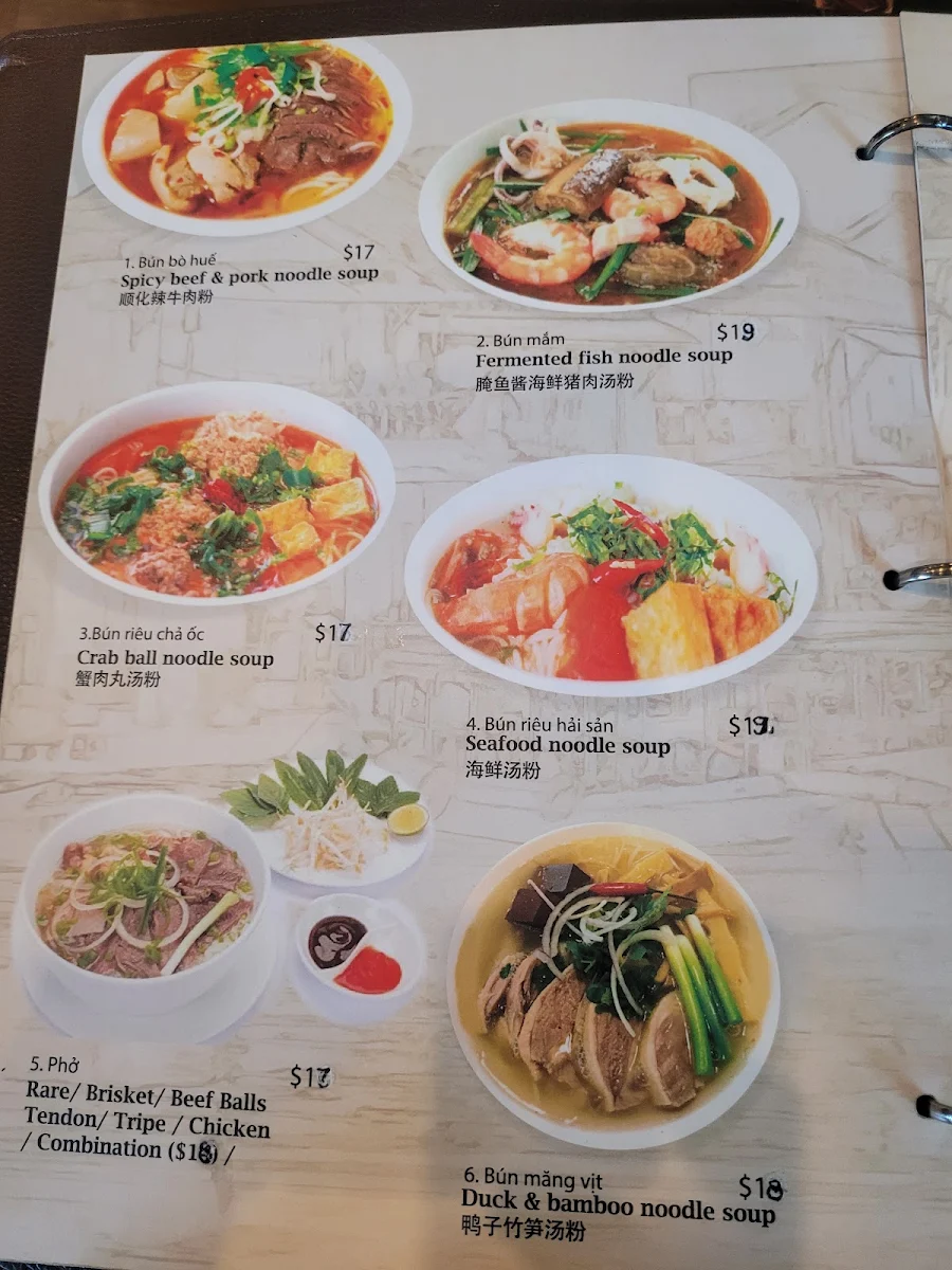 Menu, Bún Ngon Springvale 越南餐