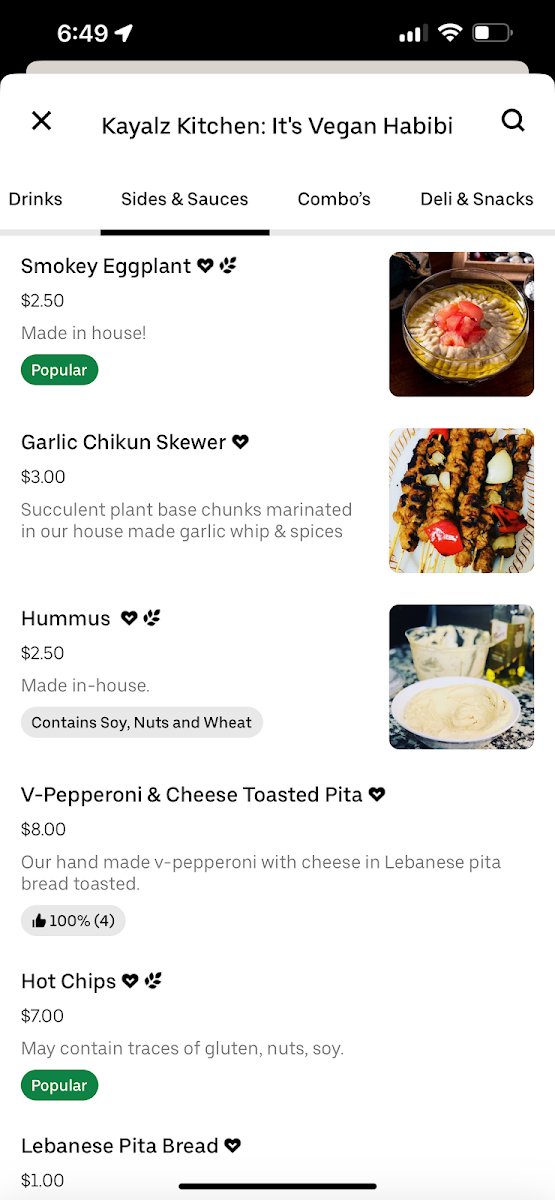 Menu, Kayalz Kitchen (temporarily closed for renovations)