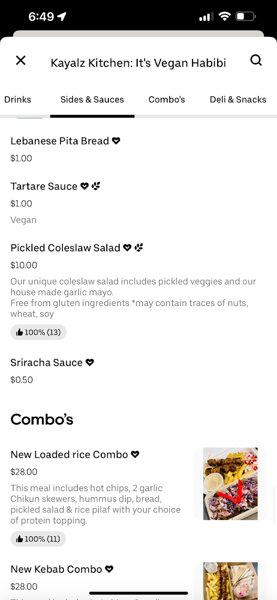 Menu, Kayalz Kitchen (temporarily closed for renovations)