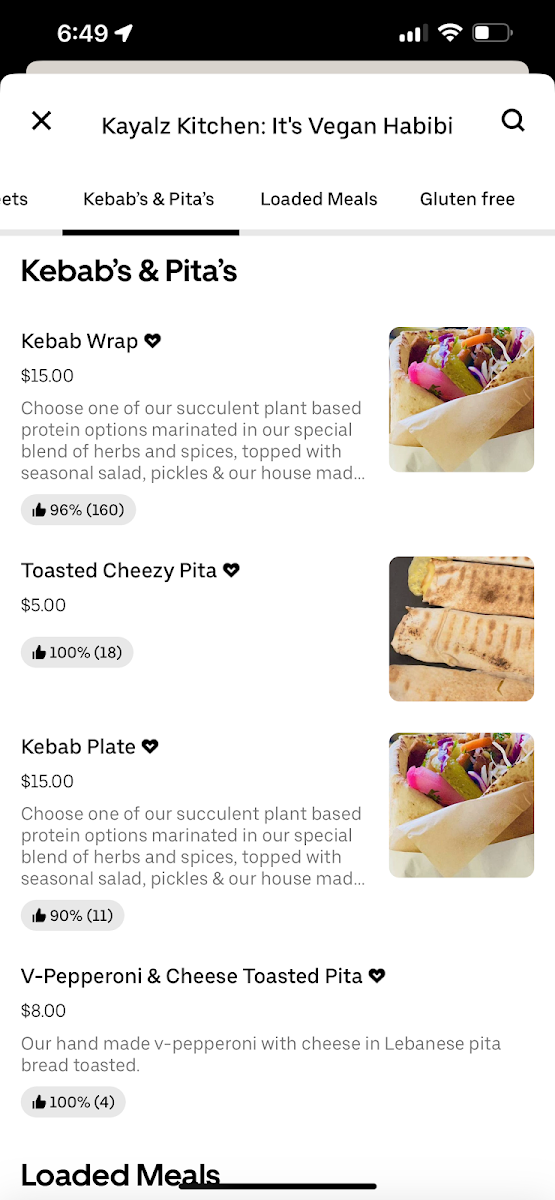 Menu, Kayalz Kitchen (temporarily closed for renovations)