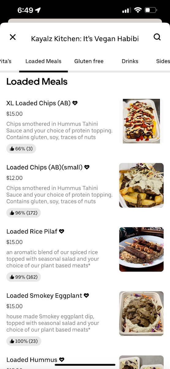 Menu, Kayalz Kitchen (temporarily closed for renovations)