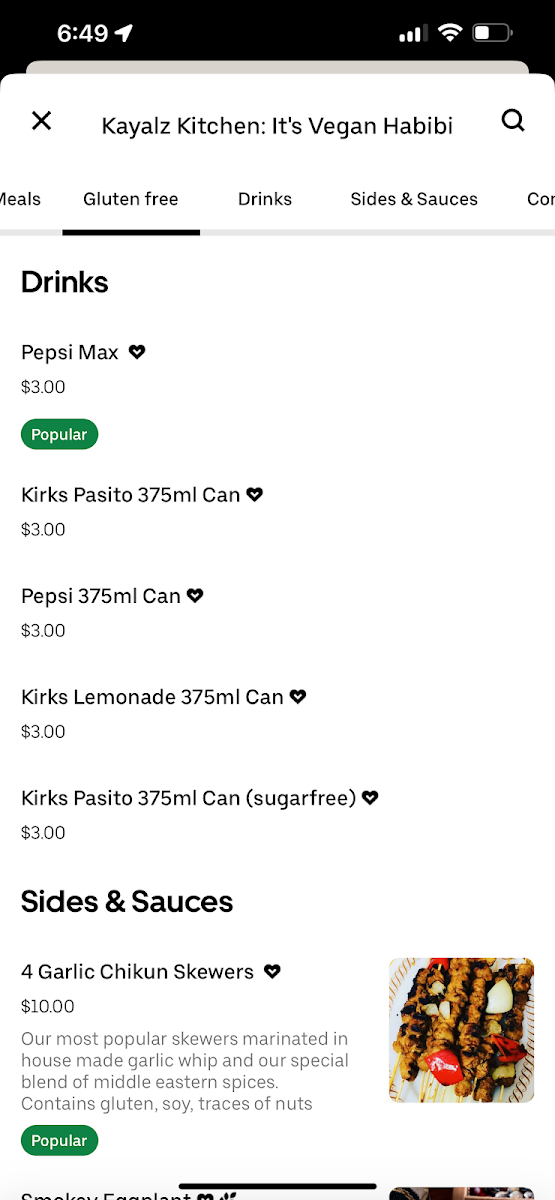 Menu, Kayalz Kitchen (temporarily closed for renovations)