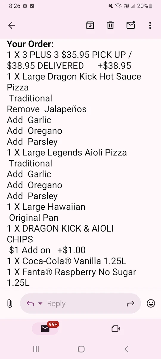 Menu, Pizza Hut Carina