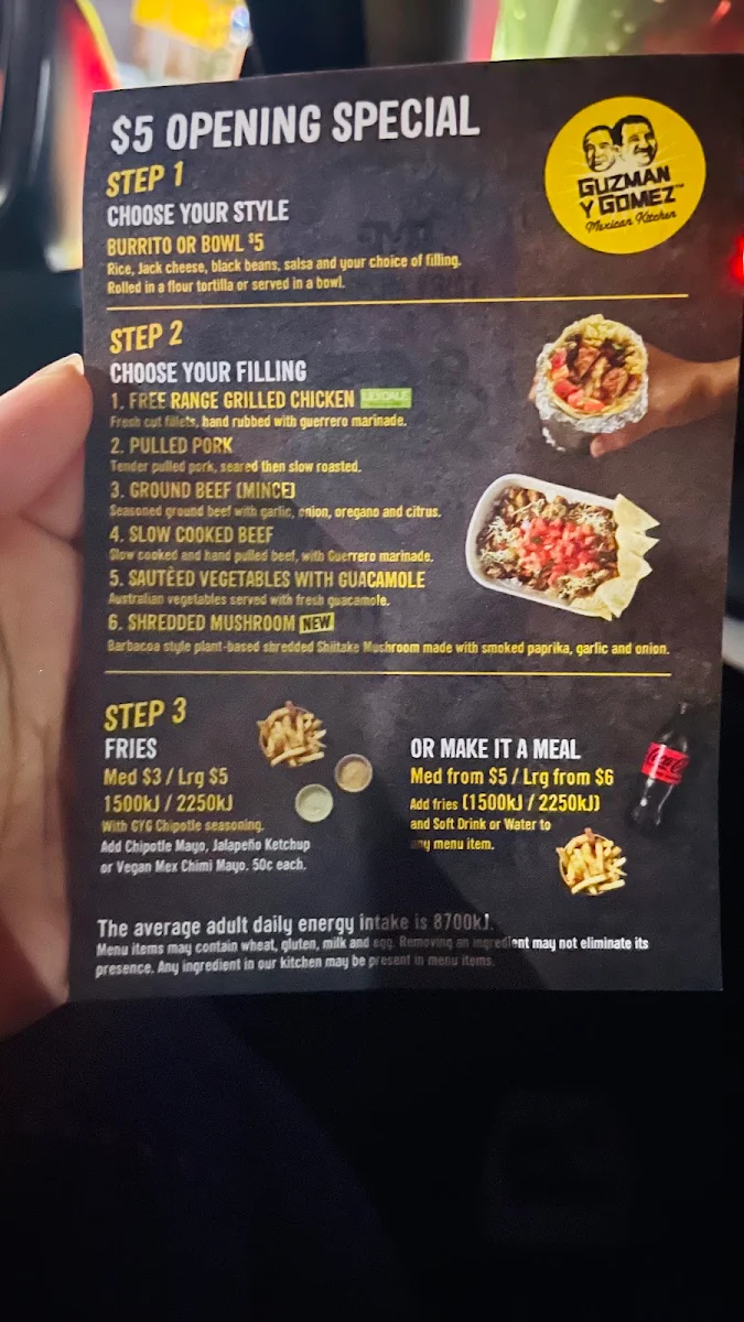 Menu, Guzman y Gomez - Fairy Meadow