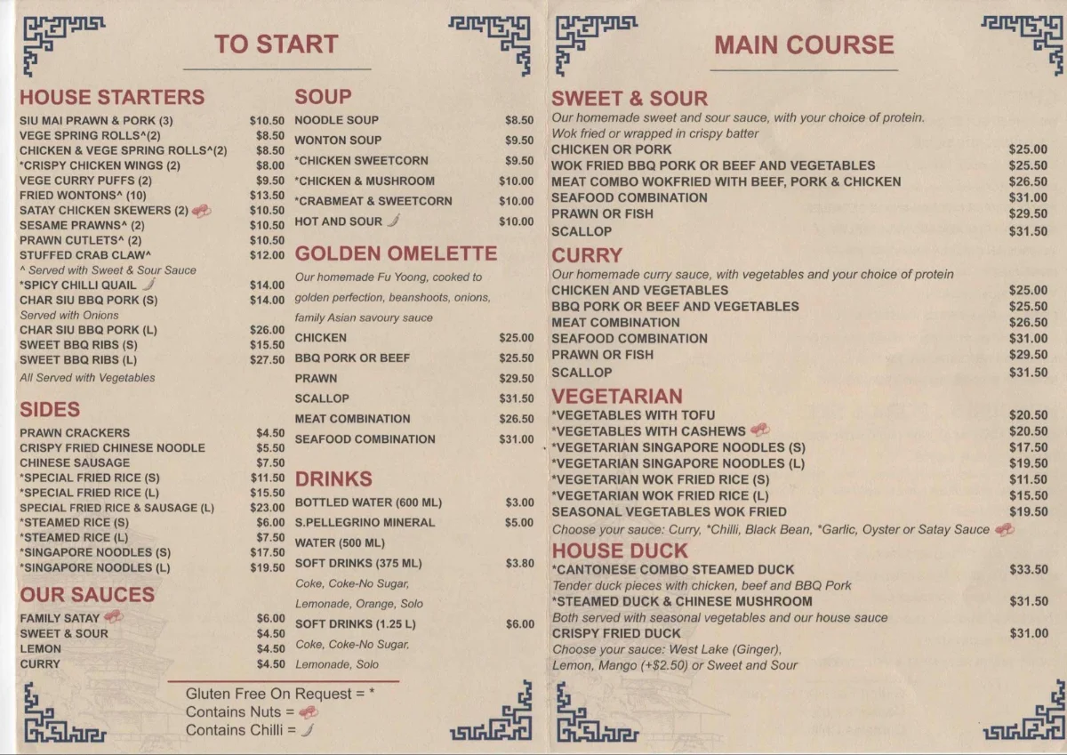 Menu, Dragon Temple