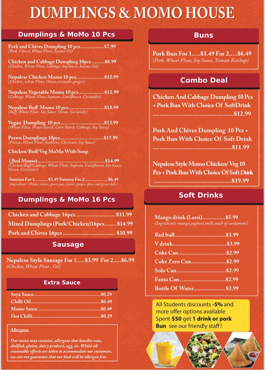Menu, Dumplings & MoMo House