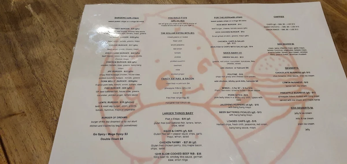 Menu, Burger Baby Margaret River