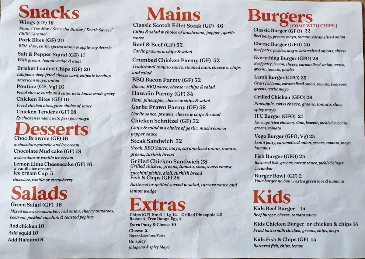 Menu, Burger Baby Margaret River