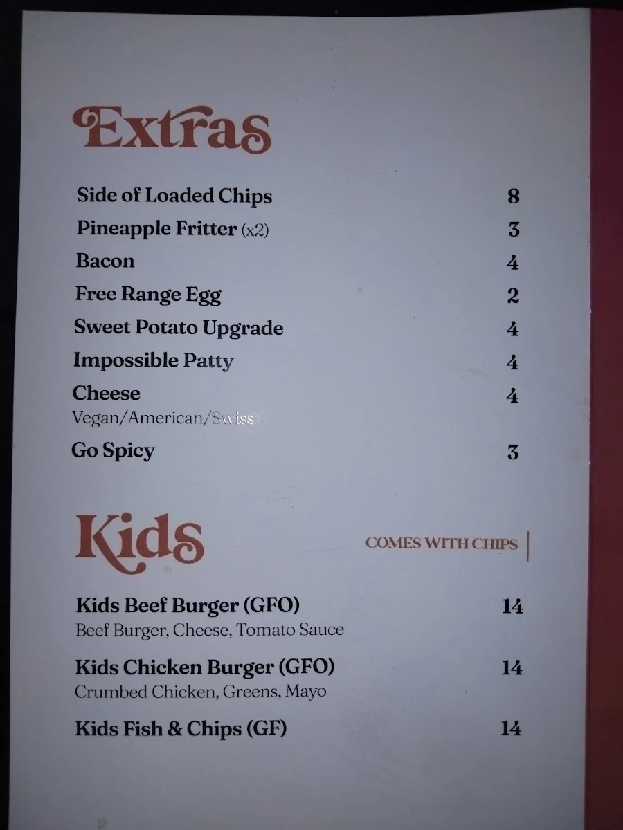 Menu, Burger Baby Margaret River